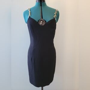 Vintage Jackie K Black Slip Dress With Gold Beaded Straps